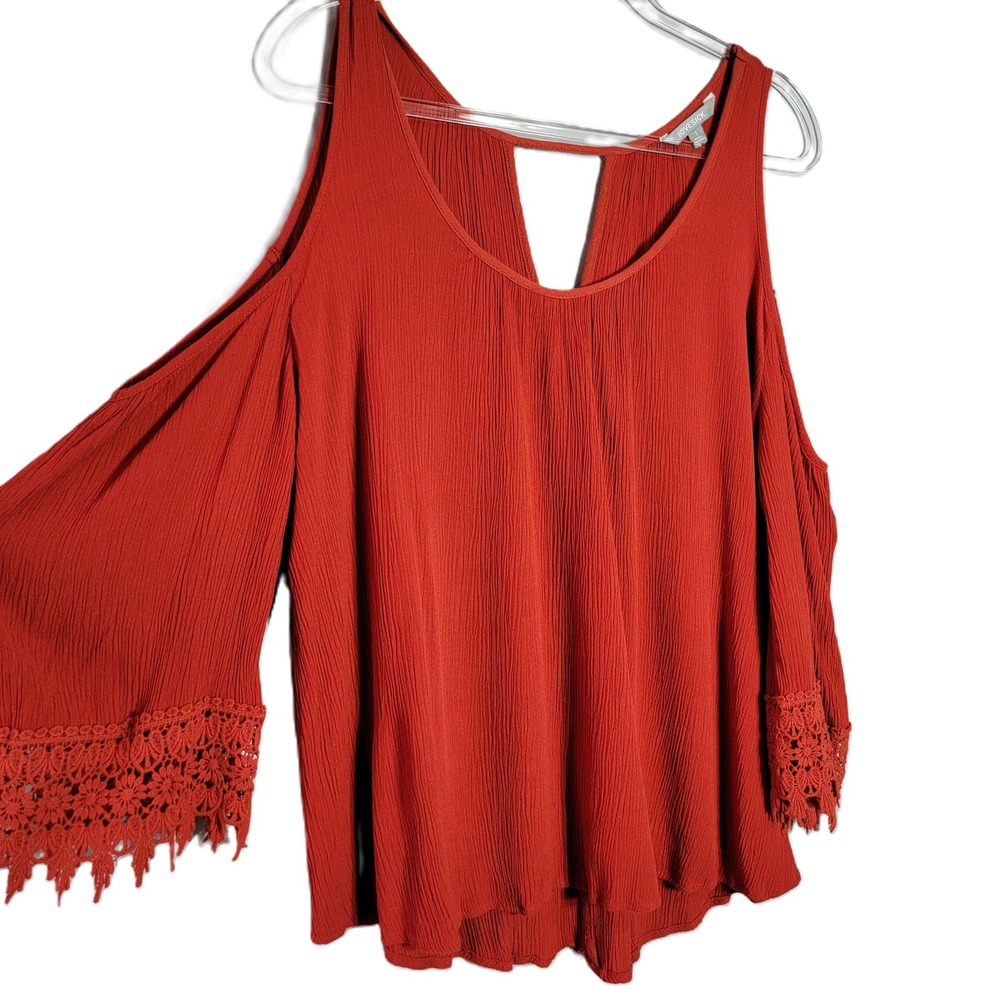 Lovesick Orange Crochet Lace Cold Shoulder‎ Bell Sleeve Blouse Top Plus Size 1X